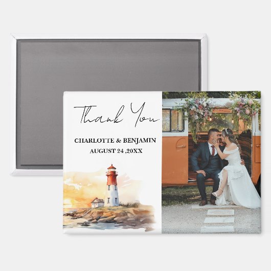Vuurtoren Nautische Thema bruiloft Dank u Magneet (Voorkant / Achterkant)