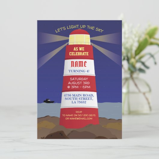 Vuurtoren Nautische Verjaardag Party Ship Navy Kaart (Staand voorkant)