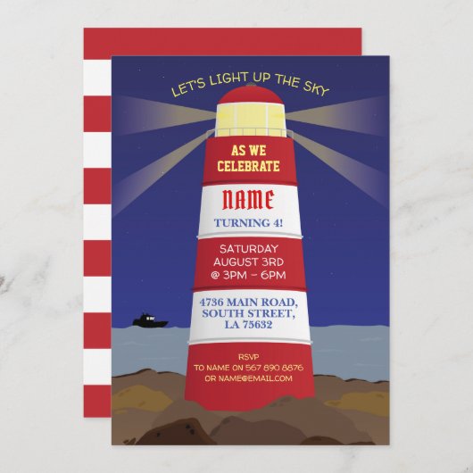 Vuurtoren Nautische Verjaardag Party Ship Navy Kaart (Voorkant / Achterkant)