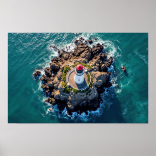 Vuurtoren Oceaan Zee Natuur Mariene Kustlijn Golf Poster