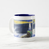Vuurtoren oceaannachthond tweekleurige koffiemok (Voorkant links)