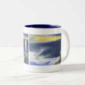 Vuurtoren oceaannachthond tweekleurige koffiemok (Voorkant rechts)