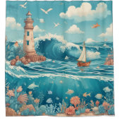 Vuurtoren & Ocean Dreamscape Douchegordijn (Voorkant)