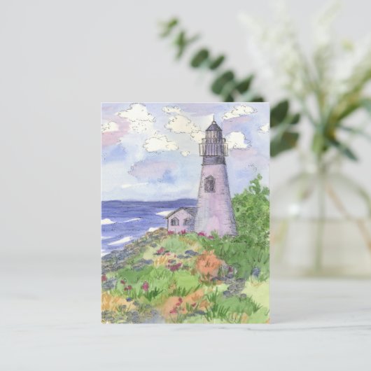 Vuurtoren Ocean Flower Meadow Briefkaart (Staand voorkant)