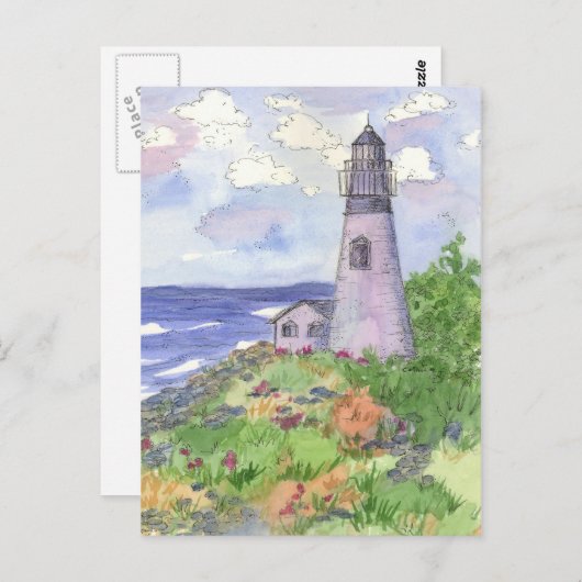 Vuurtoren Ocean Flower Meadow Briefkaart (Voorkant / Achterkant)