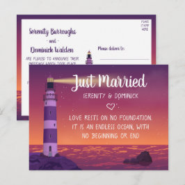 'Vuurtoren Ocean Nautical Just Married Wedding Aankondigingskaart