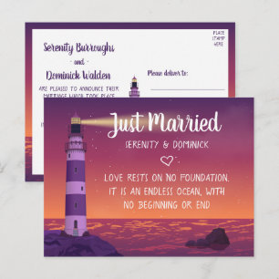 'Vuurtoren Ocean Nautical Just Married Wedding Aankondigingskaart