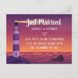 'Vuurtoren Ocean Nautical Just Married Wedding Aankondigingskaart
