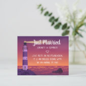'Vuurtoren Ocean Nautical Just Married Wedding Aankondigingskaart (Staand voorkant)