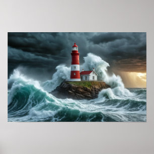 Vuurtoren Ocean Storm Majestic Krachtige Golf Poster