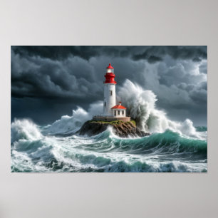 Vuurtoren Ocean Storm Majestic Krachtige Golf Poster