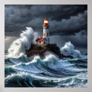 Vuurtoren Ocean Storm Majestic Krachtige Golf Poster