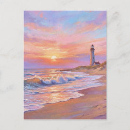 Vuurtoren Oever Zonsondergang - Pastel Schildersti Briefkaart