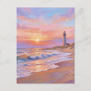 Vuurtoren Oever Zonsondergang - Pastel Schildersti Briefkaart