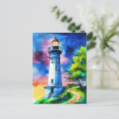 Vuurtoren onder een sterrenhemel briefkaart (Staand voorkant)