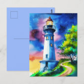 Vuurtoren onder een sterrenhemel briefkaart (Voorkant / Achterkant)