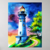 Vuurtoren onder een sterrenhemel poster (Voorkant)