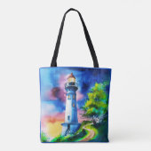Vuurtoren onder een sterrenhemel tote bag (Achterkant)