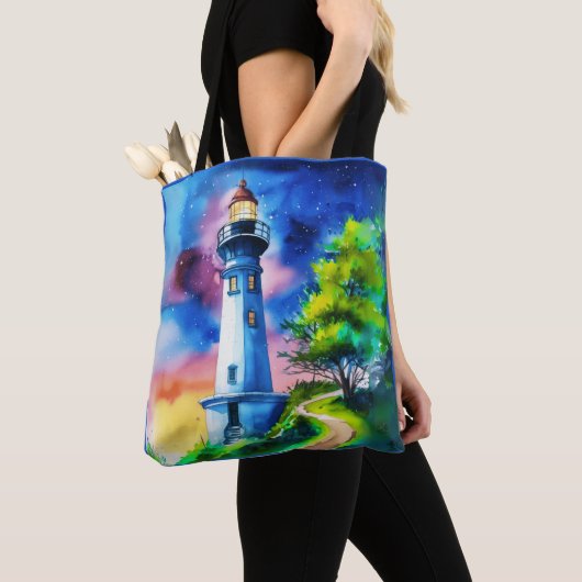 Vuurtoren onder een sterrenhemel tote bag (Dichtbij)