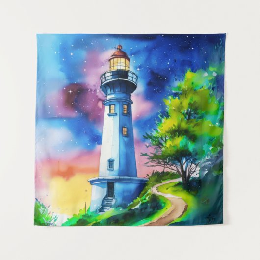 Vuurtoren onder een sterrenhemel wandkleed (Voorkant)