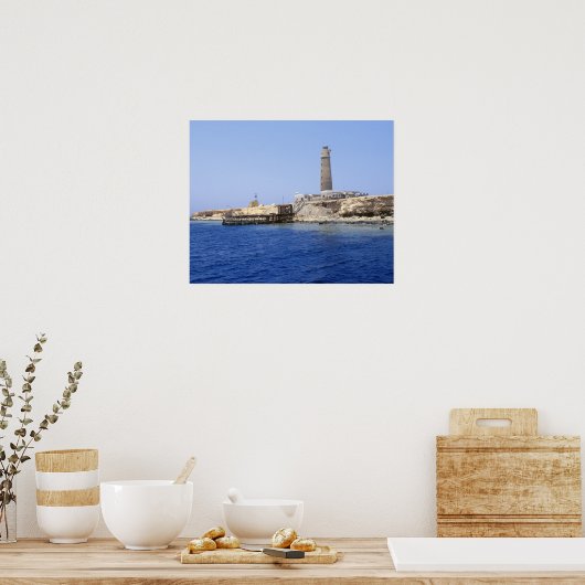 vuurtoren op de Broereilanden, rood Zee, Egypte Poster (Keuken)