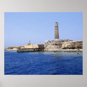 vuurtoren op de Broereilanden, rood Zee, Egypte Poster