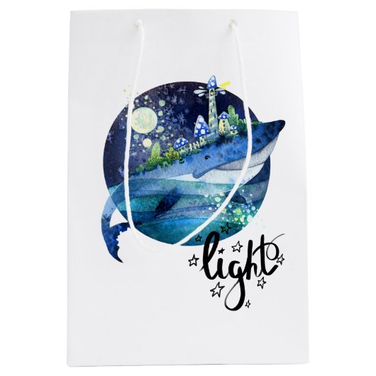 Vuurtoren op de rug van een walvis medium cadeauzakje (Voorkant)