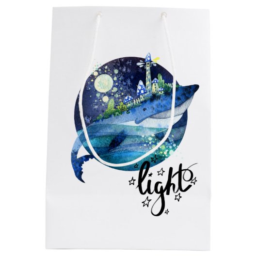 Vuurtoren op de rug van een walvis medium cadeauzakje (Achterkant)