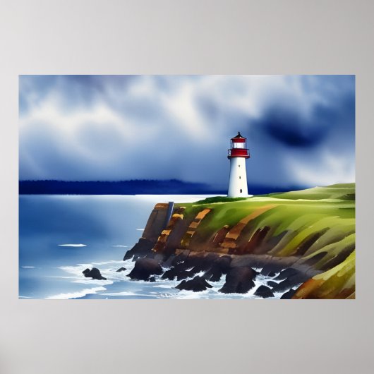 Vuurtoren op de Waterverf Cliffs Poster (Voorkant)