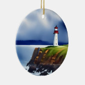 Vuurtoren op de Waterverf van Cliffs Gepersonalise Keramisch Ornament (Rechts)