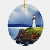 Vuurtoren op de Waterverf van Cliffs Gepersonalise Keramisch Ornament (Links)