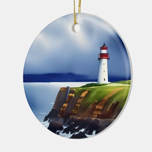 Vuurtoren op de Waterverf van Cliffs Gepersonalise Keramisch Ornament (Links)