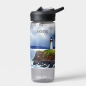 Vuurtoren op de Waterverf van Cliffs Gepersonalise Waterfles (Links)