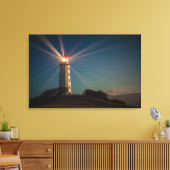 Vuurtoren op een heuveltje bij nacht canvas afdruk (Insitu (Woonkamer))