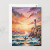 Vuurtoren op een klif briefkaart (Voorkant / Achterkant)