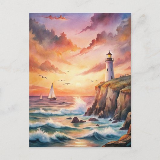 Vuurtoren op een klif briefkaart (Voorkant)