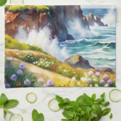 Vuurtoren op een klif theedoek (Gevouwen)