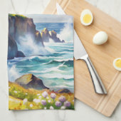 Vuurtoren op een klif theedoek (Quarter Fold)