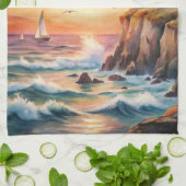 Vuurtoren op een klif theedoek (Gevouwen)