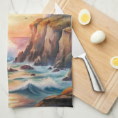 Vuurtoren op een klif theedoek (Quarter Fold)