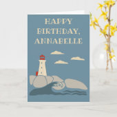 Vuurtoren op een rotsachtige kust van Birthday Kaart (Gele Bloem)