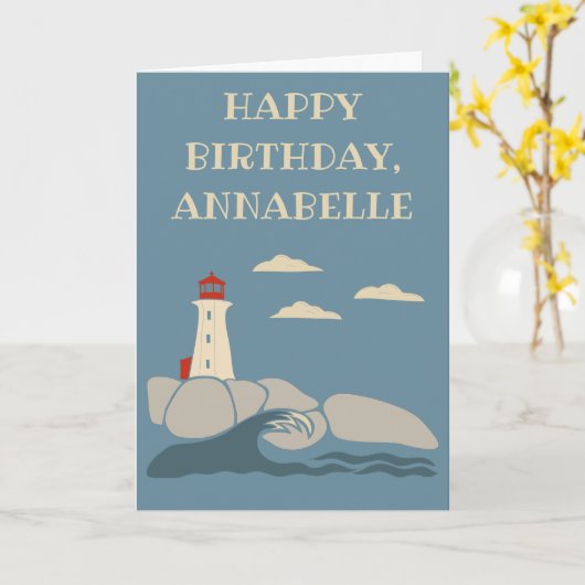 Vuurtoren op een rotsachtige kust van Birthday Kaart (Gele Bloem)