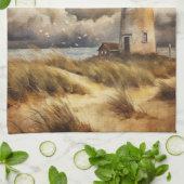 Vuurtoren op een strand theedoek (Gevouwen)