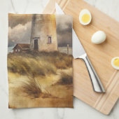 Vuurtoren op een strand theedoek (Quarter Fold)