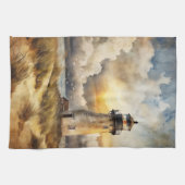 Vuurtoren op een strand theedoek (Horizontaal)