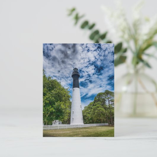 vuurtoren op eilanden zuid - carolina - blauw heme briefkaart (Staand voorkant)