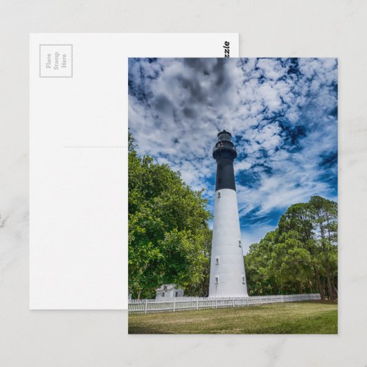 vuurtoren op eilanden zuid - carolina - blauw heme briefkaart (Voorkant / Achterkant)