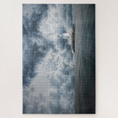 Vuurtoren op eilandwolken storm legpuzzel (Verticaal)