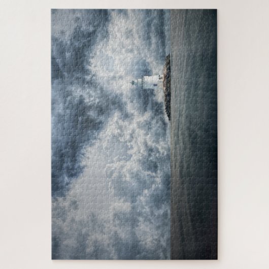 Vuurtoren op eilandwolken storm legpuzzel (Verticaal)