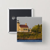 vuurtoren op het superieure meer nabij de kopperha vierkante button 5,1 cm (Voorkant /achterkant)